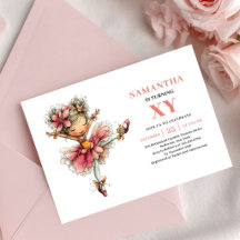 Charming Fairy Girl 5-års födelsedagsinbjudan Rosa