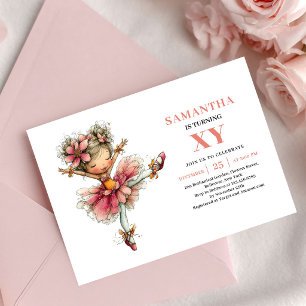 Charming Fairy Girl 5-års födelsedagsinbjudan Rosa Inbjudningar