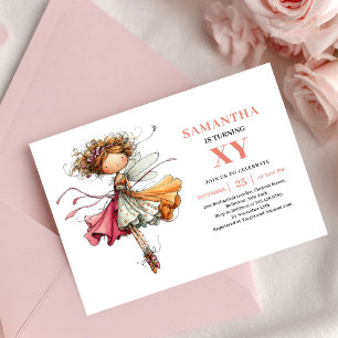 Charming Fairy Girl 5-års födelsedagsinbjudan Rosa Inbjudningar