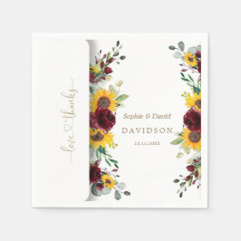 Charming Fall Burgundy Ro Solblommor Bröllop Pappersservett