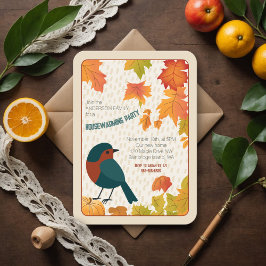 Charming Fall Housewarming Leaves Minimalist Bird Inbjudningar
