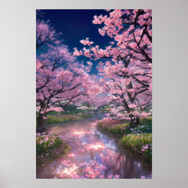 Charming Fält of Cherry Blommars Poster