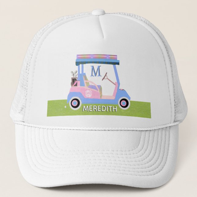 Charming Feminine Golf Cart Klubbs Monogram Namn Keps (Framsida)