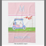 Charming Feminine Golf Cart Klubbs Monogram Namn Kökshandduk<br><div class="desc">MATCHNINGSOBJEKT FINNS TILLGÄNGLIGA I SAMLINGEN OVAN DENNA BESKRIVNING (Golfgal in Rosa and Blue). Detta är en charmerande, unik golfvagn - vacker i rosa och blå med bara en liten glöd på tak - smakfullt gjord - redo till springa, kökshandduk. Typografi av anpassningsbarna för Monogram/ Initial och första namn. Detta är...</div>