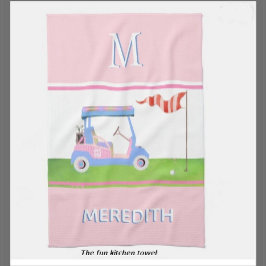 Charming Feminine Golf Cart Klubbs Monogram Namn Kökshandduk