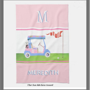 Charming Feminine Golf Cart Klubbs Monogram Namn Kökshandduk