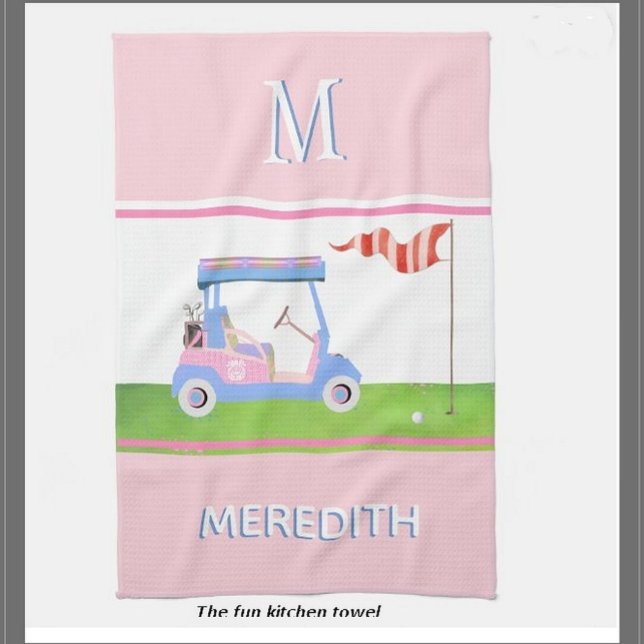 Charming Feminine Golf Cart Klubbs Monogram Namn Kökshandduk (Skapare uppladdad)