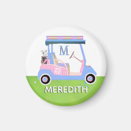 Charming Feminine Golf Cart Klubbs Monogram Namn Magnet