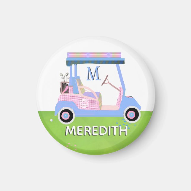Charming Feminine Golf Cart Klubbs Monogram Namn Magnet (Framsidan)