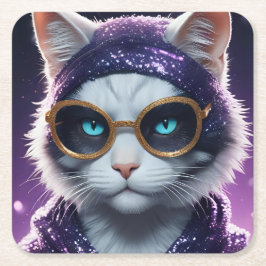 Charming festive new years Cat in Disguise Underlägg Papper Kvadrat