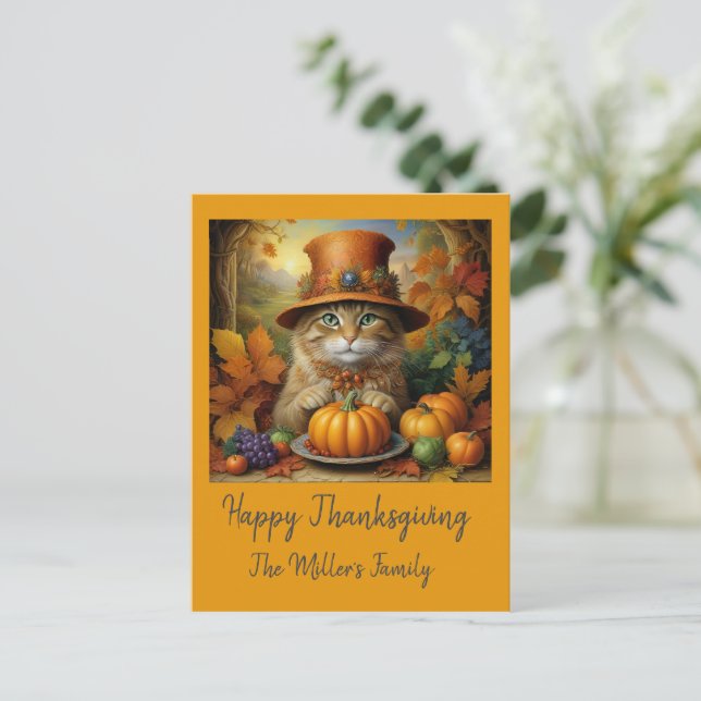 Charming Festive Thanksgiving Cat in Disguise Helg Vykort (Stående Fram)