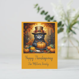 Charming Festive Thanksgiving Cat in Disguise Helg Vykort