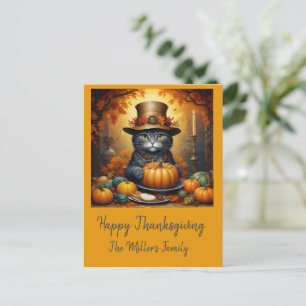Charming Festive Thanksgiving Cat in Disguise Helg Vykort