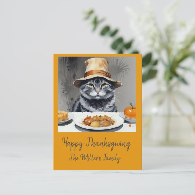 Charming Festive Thanksgiving Cat in Disguise Helg Vykort (Stående Fram)