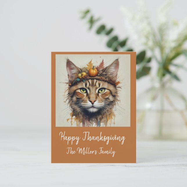 Charming Festive Thanksgiving Cat in Disguise Helg Vykort (Stående Fram)