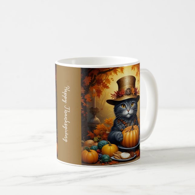 Charming Festive Thanksgiving Cat in Disguise Kaffemugg (Framsida höger)