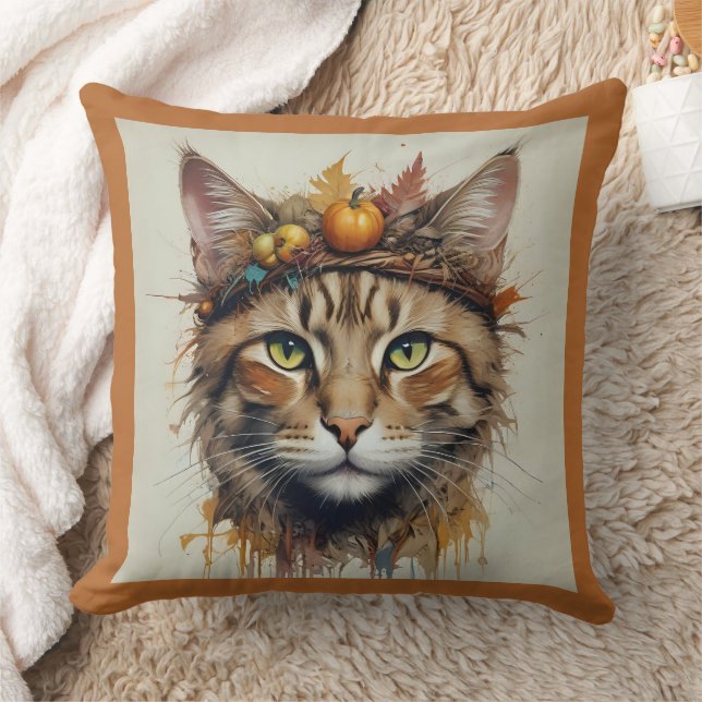 Charming Festive Thanksgiving Cat in Disguise Kudde (Filt)