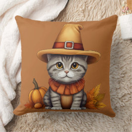 Charming Festive Thanksgiving Cat in Disguise Kudde