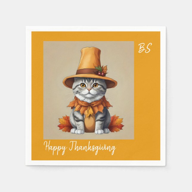 Charming Festive Thanksgiving Cat in Disguise Pappersservett (Framsidan)