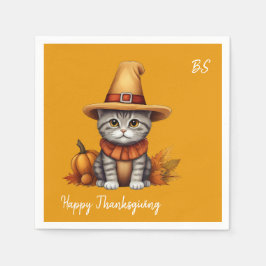 Charming Festive Thanksgiving Cat in Disguise Pappersservett