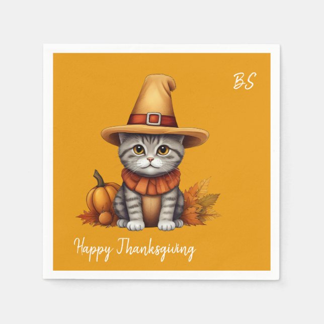 Charming Festive Thanksgiving Cat in Disguise Pappersservett (Framsidan)