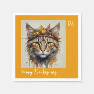 Charming Festive Thanksgiving Cat in Disguise Pappersservett