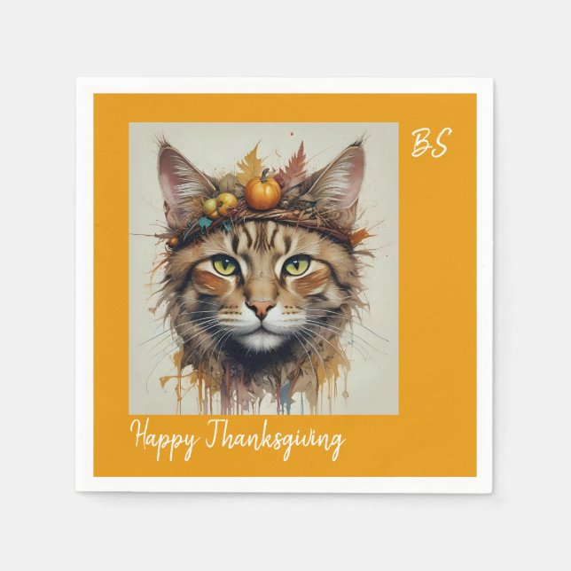 Charming Festive Thanksgiving Cat in Disguise Pappersservett (Framsidan)