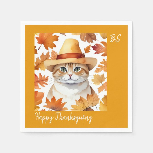 Charming Festive Thanksgiving Cat in Disguise Pappersservett (Framsidan)