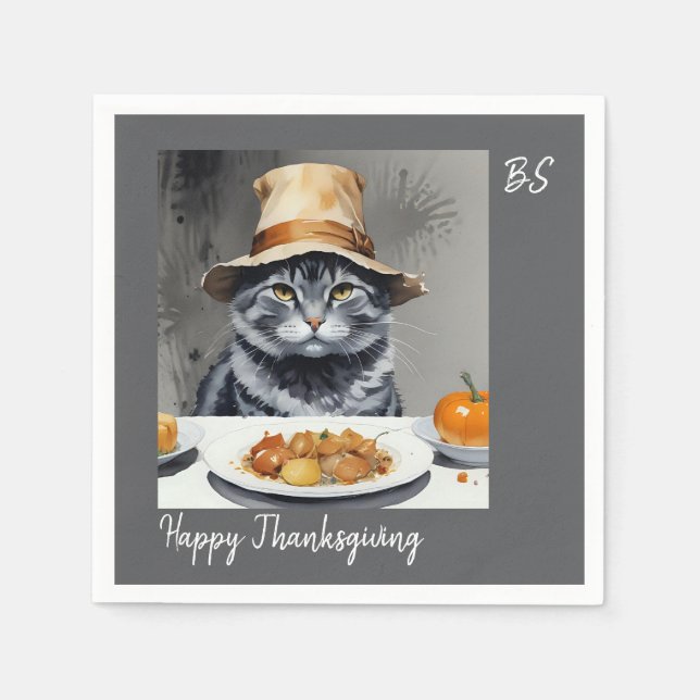 Charming Festive Thanksgiving Cat in Disguise Pappersservett (Framsidan)