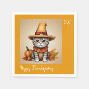Charming Festive Thanksgiving Cat in Disguise Pappersservett