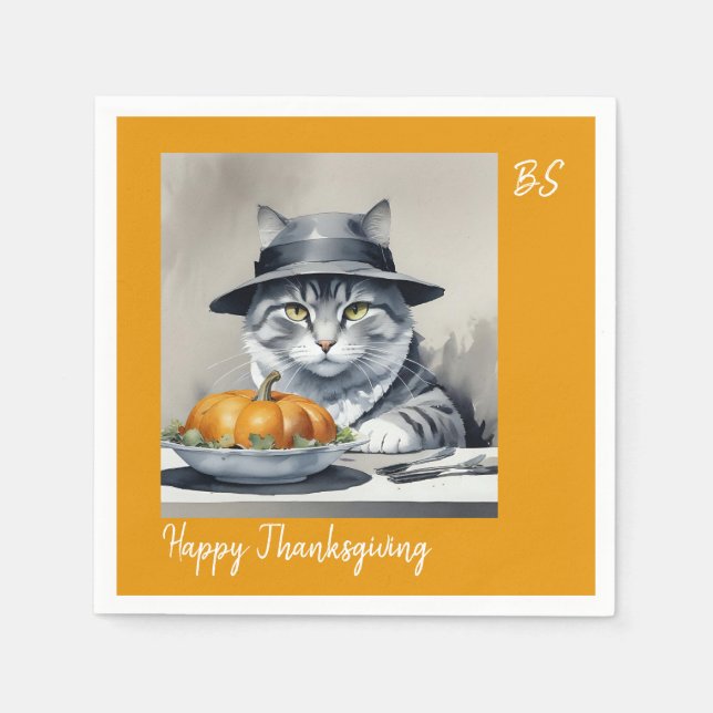 Charming Festive Thanksgiving Cat in Disguise Pappersservett (Framsidan)