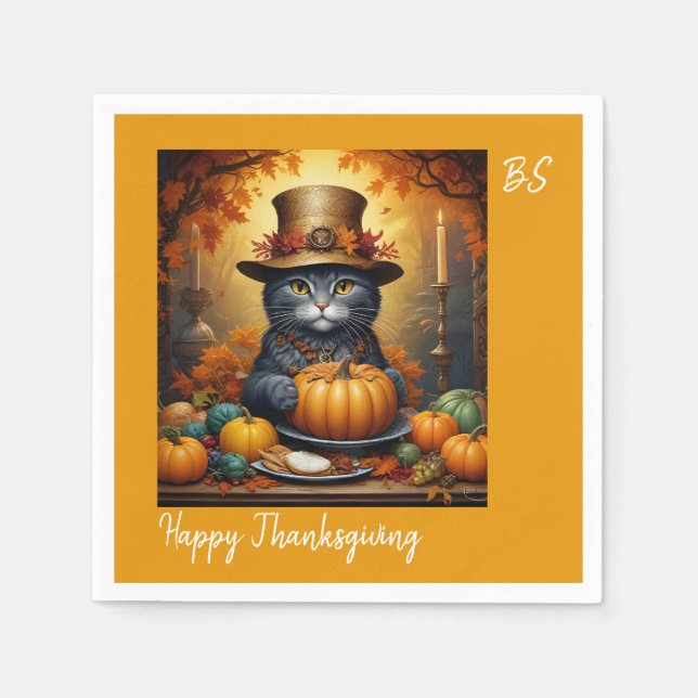 Charming Festive Thanksgiving Cat in Disguise Pappersservett (Framsidan)
