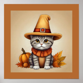 Charming Festive Thanksgiving Cat in Disguise Poster