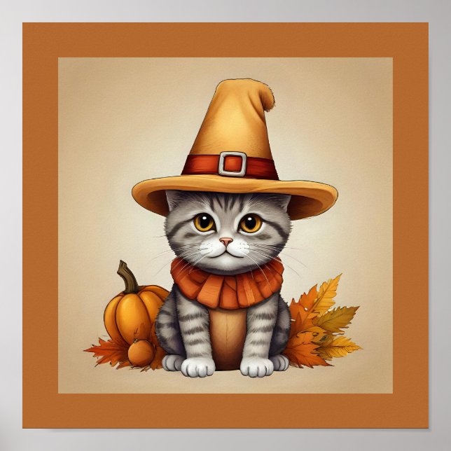 Charming Festive Thanksgiving Cat in Disguise Poster (Framsidan)