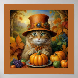 Charming Festive Thanksgiving Cat in Disguise Poster