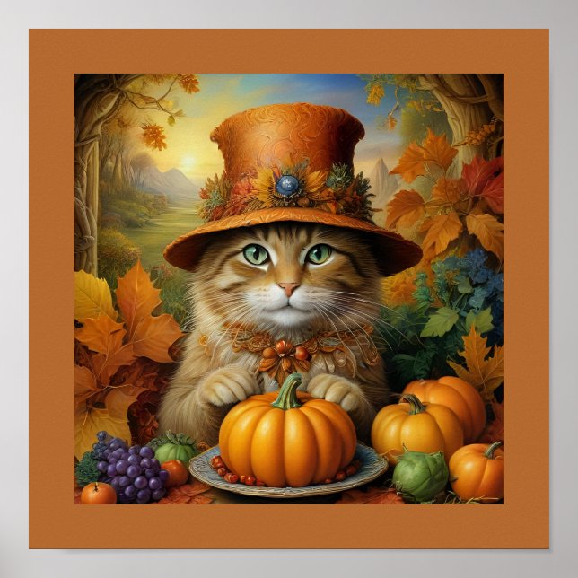 Charming Festive Thanksgiving Cat in Disguise Poster (Framsidan)