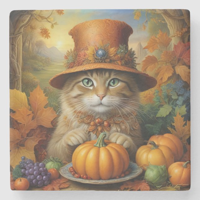 Charming Festive Thanksgiving Cat in Disguise Stenunderlägg (Framsidan)