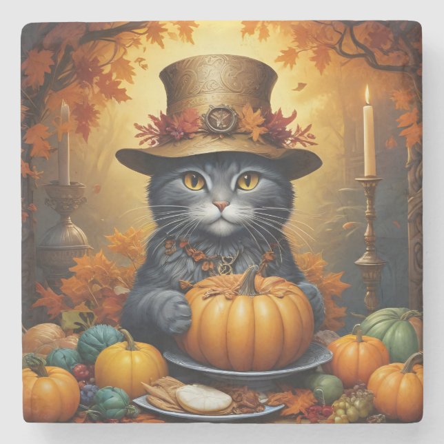Charming Festive Thanksgiving Cat in Disguise Stenunderlägg (Framsidan)