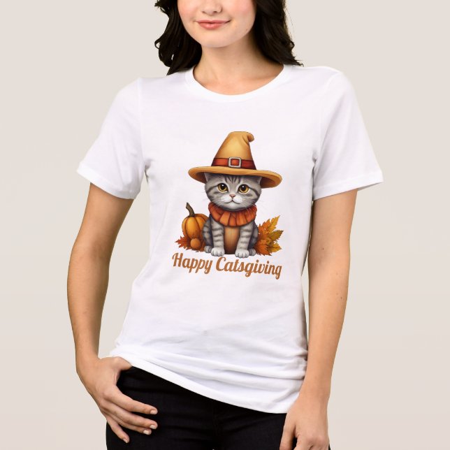 Charming Festive Thanksgiving Cat in Disguise T Shirt (Framsida)
