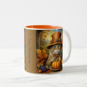 Charming Festive Thanksgiving Cat in Disguise Två-Tonad Mugg
