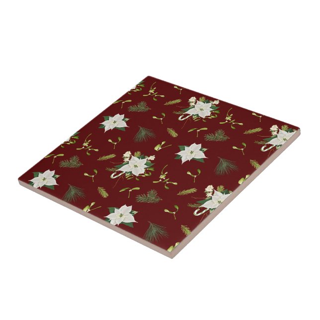 Charming Floral Pattern on Maroon Kakelplatta (Sidan)