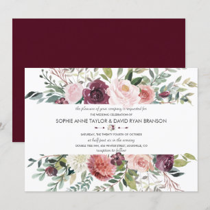 Charming Flowers Ram Burgundy Bröllop Inbjudningar