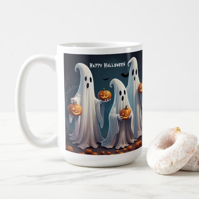 Charming Flyter Spöken med Pumpkins Spooky Kaffemugg (Med munk)