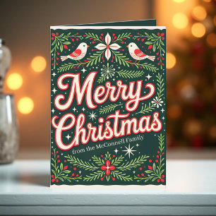 Charming Folk Birds och Holly Berry jul Helgkort