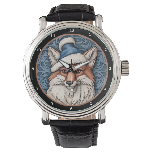 Charming Fox Blue Christmas Hat Image Armbandsur (Framsida)