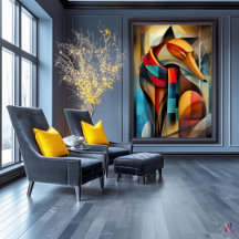 Charming Fox - Cubist Elegance in a Winter Scarf