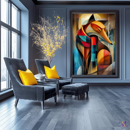 Charming Fox - Cubist Elegance in a Winter Scarf Poster