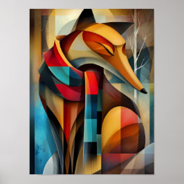 Charming Fox – Kubistisk elegans i en vinterscarf Poster