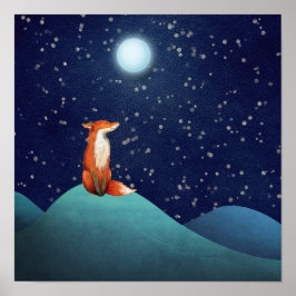 Charming Fox Sitta under full måne Poster