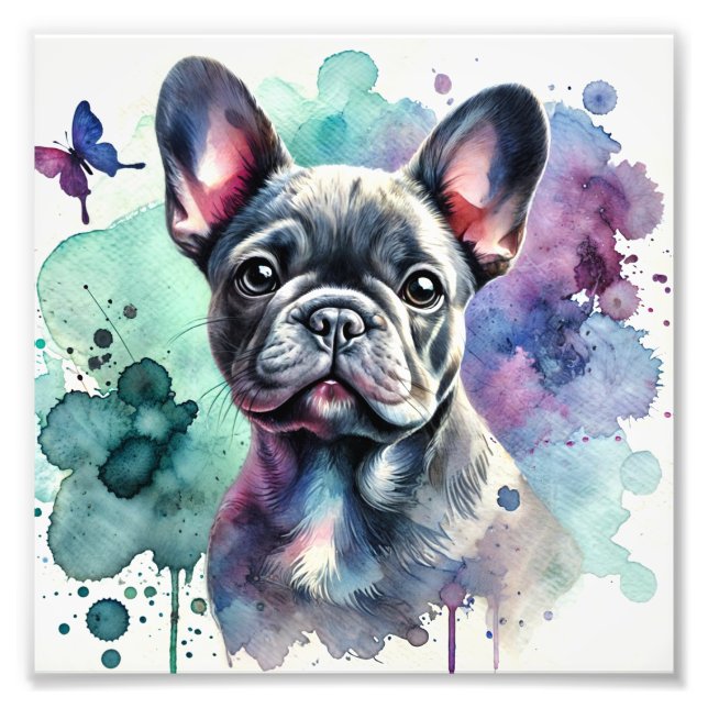 Charming Fransk Bulldog Watercolor Fototryck (Framsidan)